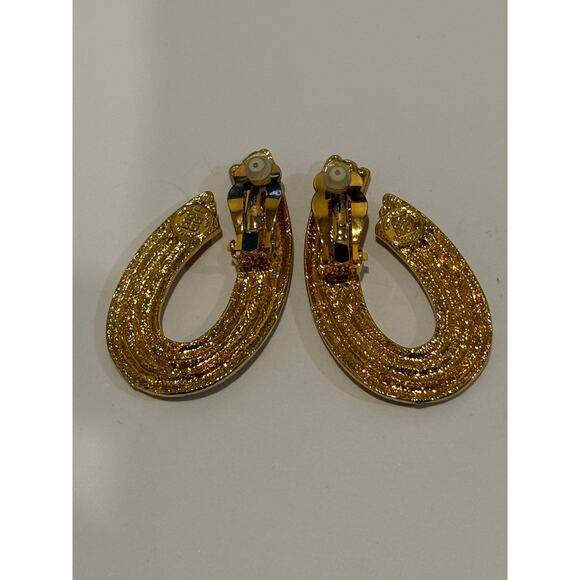 Vintage Givenchy Gold Tone Statement Earrings Clip On Signed - Picture 3 of 4